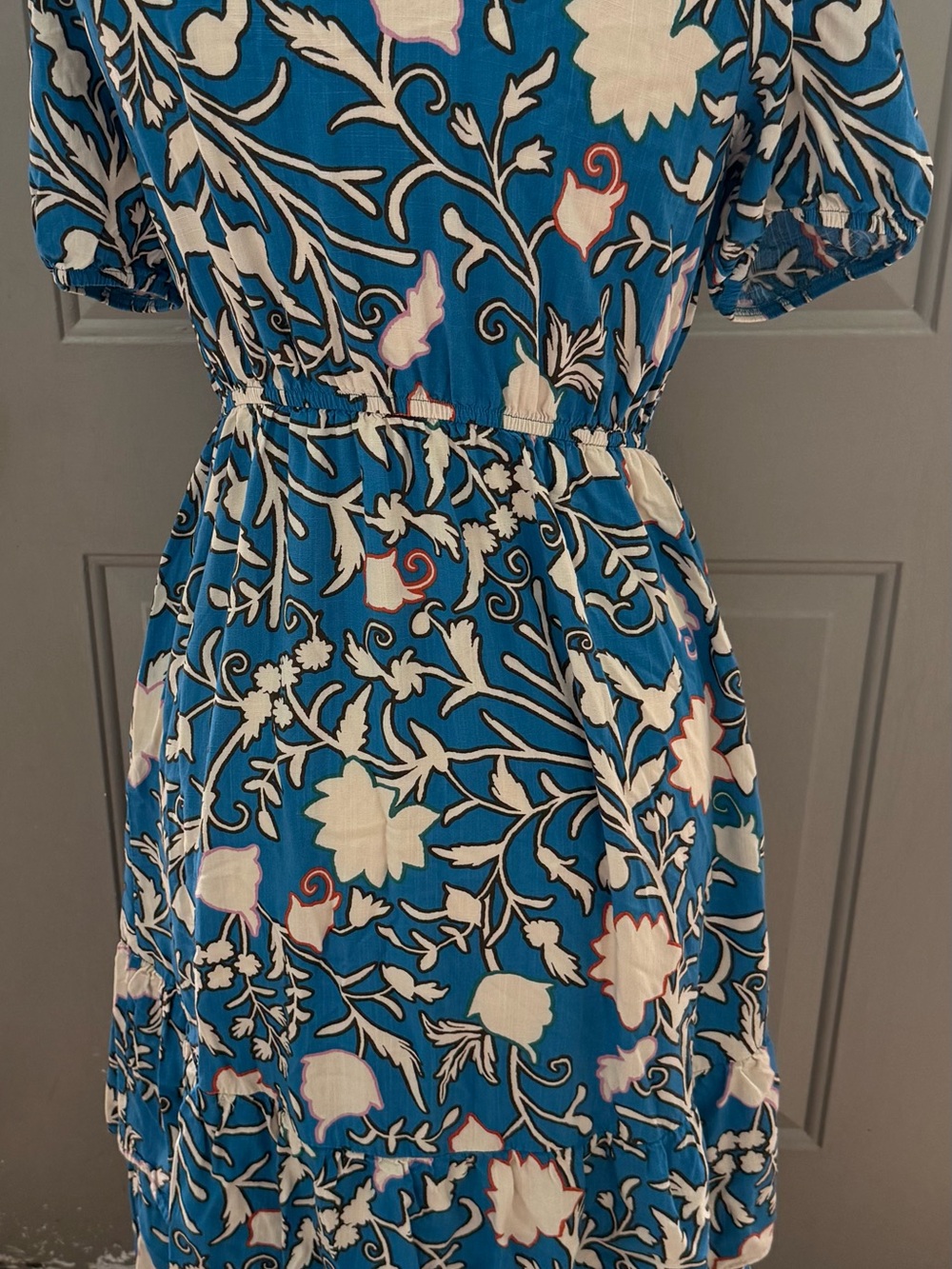 Knox Rose Teal Blue Floral Wrap-Style Midi Dress - Picture 4 of 7